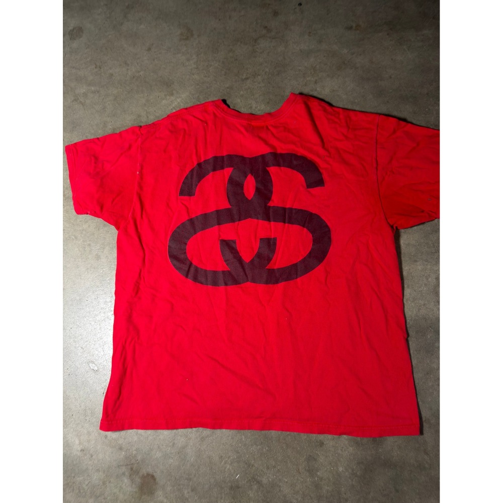 Stussy Mens Red Graphic T-Shirt Script Logo Back Link Print XXL Streetwear - Picture 4 of 4